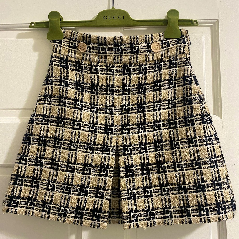 Gucci Women’s Tweed Multicolor Skirt Beige/Black Size 36